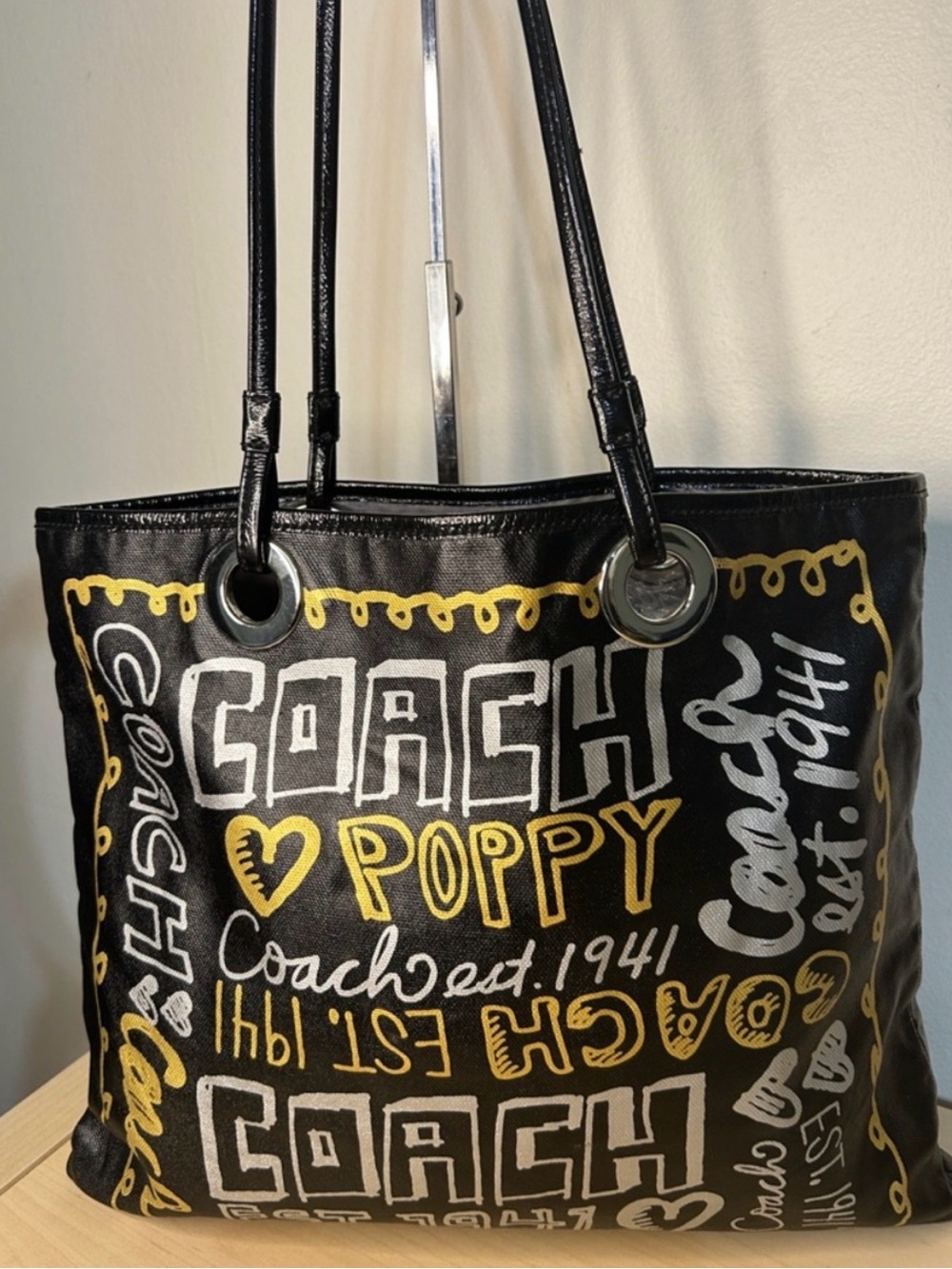 Coach Poppy Graffiti Evie Tote Black Metallic Y2K Shoulder Bag RARE - RARE